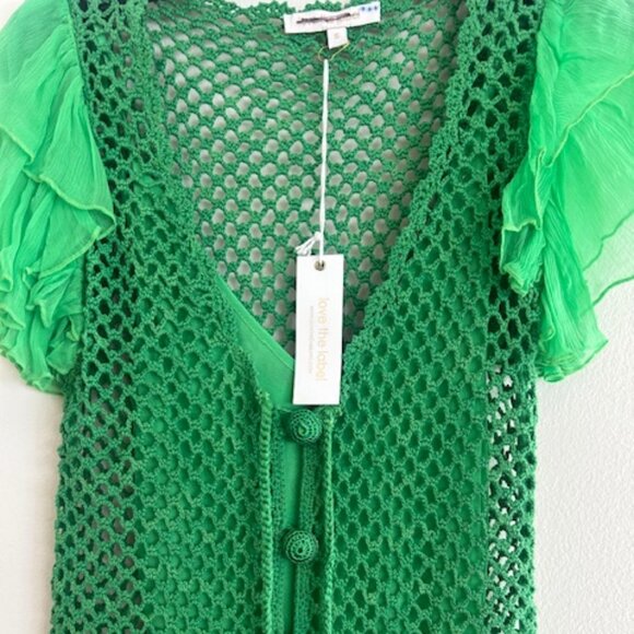 Anthropologie x Love The Label Dresses & Skirts - Anthropologie Love The Label Tiered Kelly Green Crochet Flutter-Sleeve Dress NWT